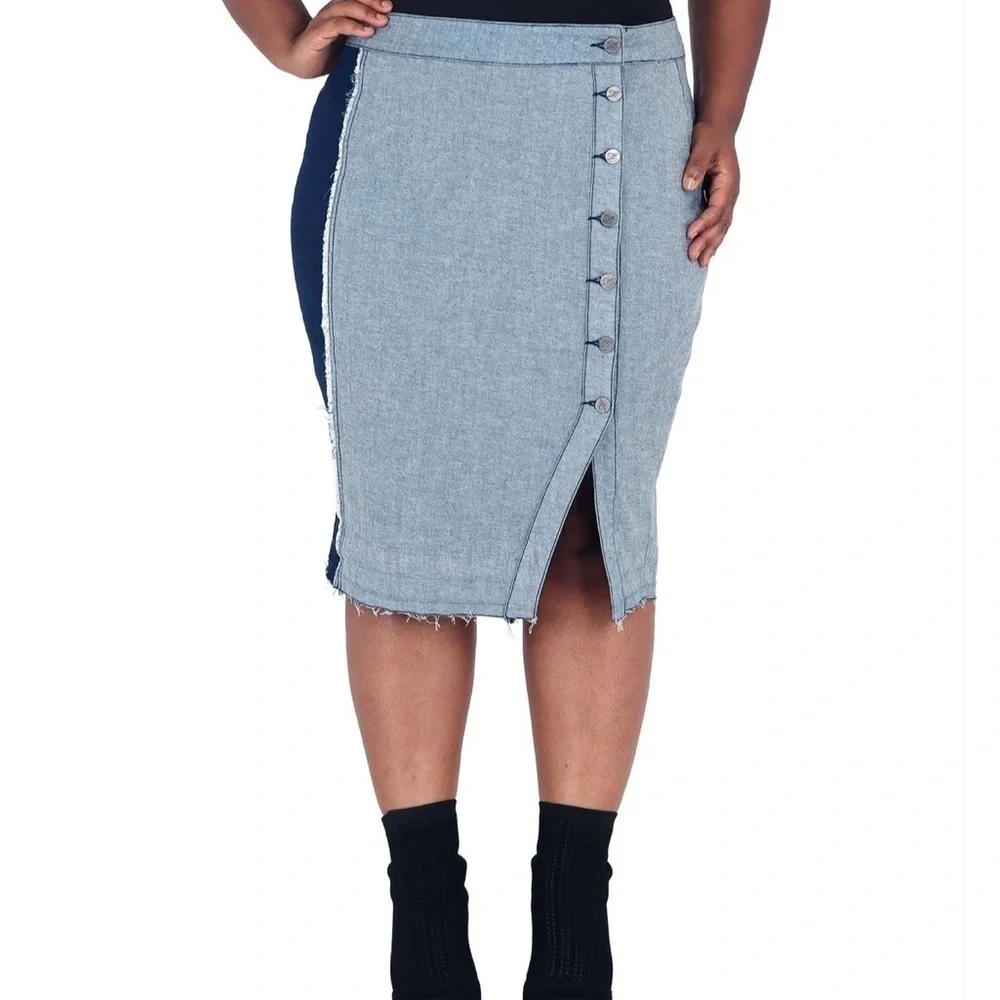 Poetic Justice Juliana High Waisted Midi Skirt Button Front Two Tone Multi Media